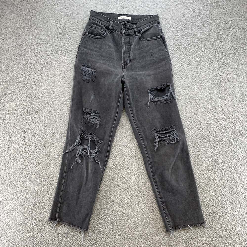 Pacsun 90s Jeans Womens Size 23 High Rise Straight Button Fly Gray Holes Raw Hem